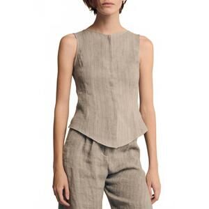 NEW CORTANA lupe linen vest in sky blue stripes